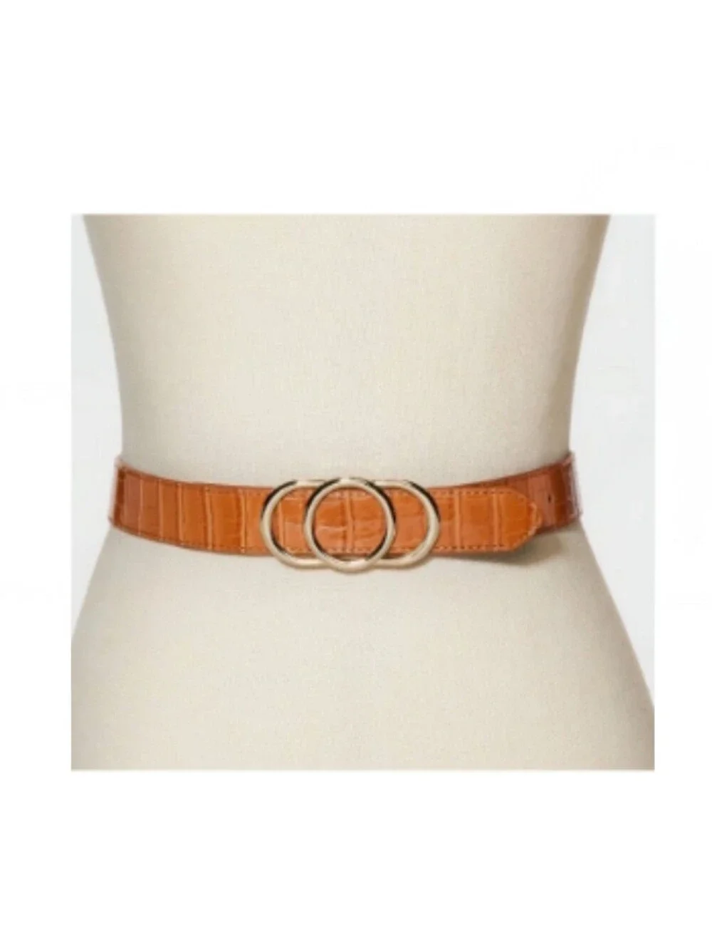 A New Day Women's Triple Plaque Cognac Faux Crocodile Belt Size Small NWT